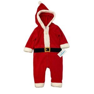 Carter's Baby Red Fleece One Piece Santa Suit Christmas Bodysuit Size 6M or 9M